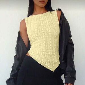 Asymmetrical Lace Semi Sheer Tank Top